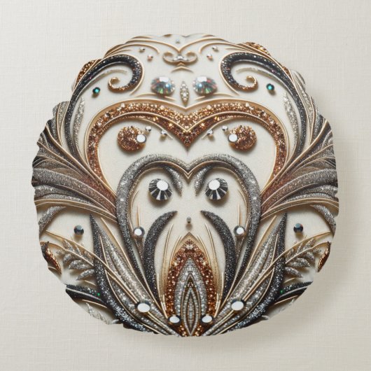 宝石のキラキラした花柄 ラウンドクッション (正面)