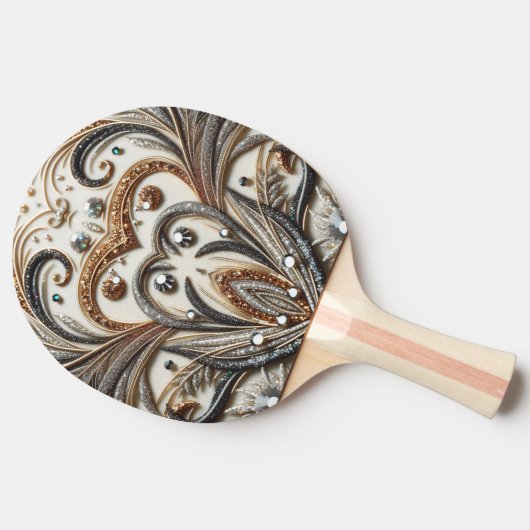 宝石のキラキラした花柄 卓球ラケット (横)
