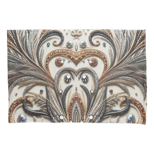 宝石のキラキラした花柄 枕カバー (正面)