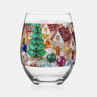 宝石のクリスマスビレッジ エメラルドツリー ルビーハウス ステムなしワイングラス