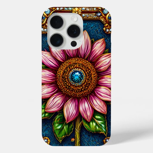 宝石のディテールが施されたピンクのひまわり Case-Mate iPhoneケース (裏面)