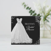 宝石のドレスホワイト結婚ブラックのブライダルシャワー 招待状 (スタンド正面)