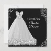宝石のドレスホワイト結婚ブラックのブライダルシャワー 招待状 (正面)