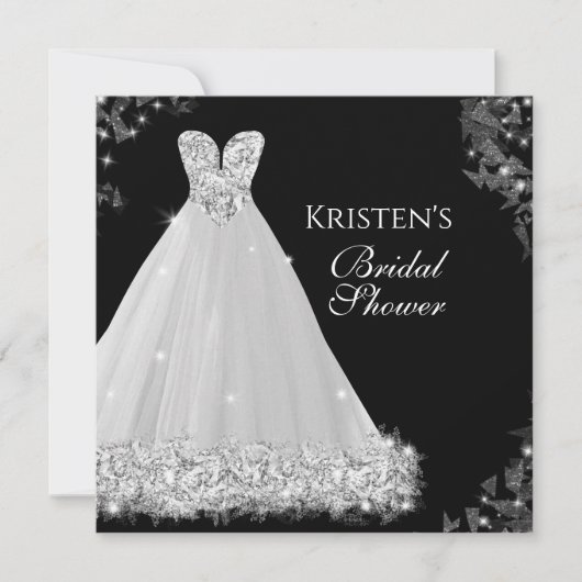 宝石のドレスホワイト結婚ブラックのブライダルシャワー 招待状 (正面)