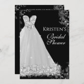 宝石のドレスホワイト結婚ブラックのブライダルシャワー 招待状 (正面/裏面)