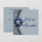 宝石のブルーフラワー パーティー招待状 招待状 (正面/裏面)