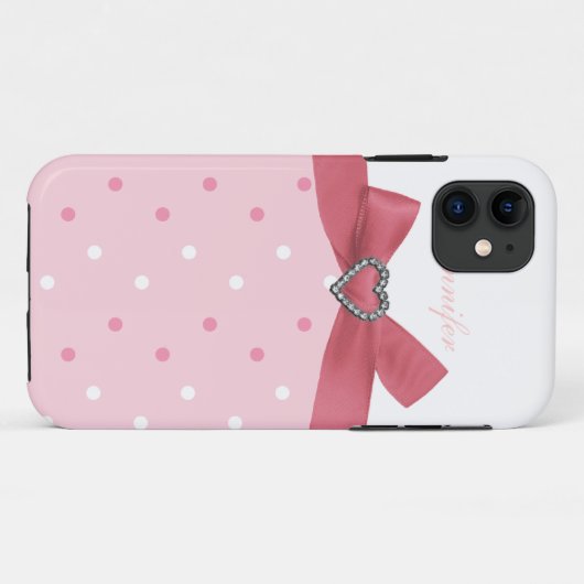 宝石のプリントの水玉模様のiPhoneの場合が付いているピンクの弓 Case-Mate iPhoneケース (裏面(横))