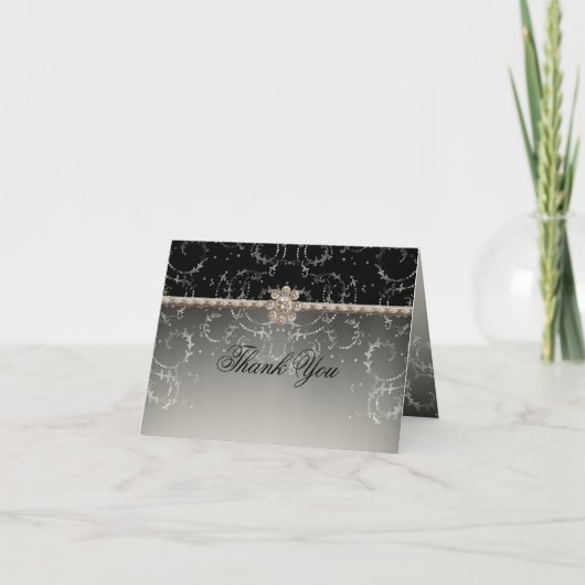 宝石の一見の銀のきらきら光るな八角形のダイヤモンドの渦巻 サンキューカード (正面)