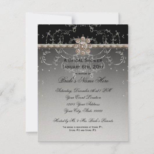 宝石の一見の銀のきらきら光るな八角形のダイヤモンドの渦巻 招待状 (裏面)