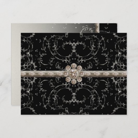 宝石の一見の銀のきらきら光るな八角形のダイヤモンドの渦巻 招待状 (正面/裏面)