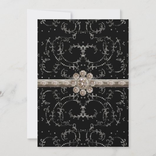 宝石の一見の銀のきらきら光るな八角形のダイヤモンドの渦巻 招待状 (正面)