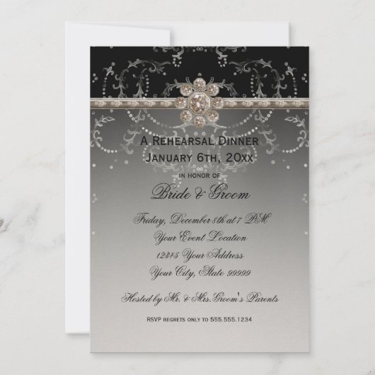 宝石の一見の銀のきらきら光るな八角形のダイヤモンドの渦巻 招待状 (裏面)