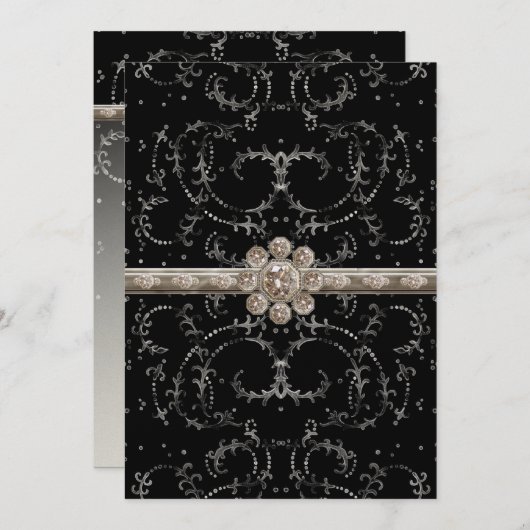 宝石の一見の銀のきらきら光るな八角形のダイヤモンドの渦巻 招待状 (正面/裏面)