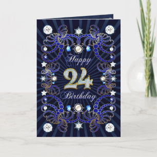 宝石の固まりが付いている第24バースデー・カード カード