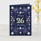 宝石の固まりが付いている第26バースデー・カード カード (黄色い花)
