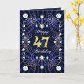 宝石の固まりが付いている第47バースデー・カード カード (黄色い花)