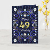 宝石の固まりが付いている第49バースデー・カード カード (黄色い花)