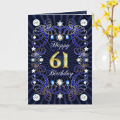 宝石の固まりが付いている第61バースデー・カード カード (黄色い花)