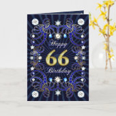 宝石の固まりが付いている第66バースデー・カード カード (黄色い花)