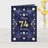 宝石の固まりが付いている第74バースデー・カード カード (黄色い花)