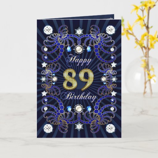 宝石の固まりが付いている第89バースデー・カード カード (黄色い花)