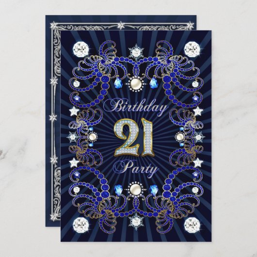 宝石の固まりとの第21誕生会の招待 招待状 (正面/裏面)