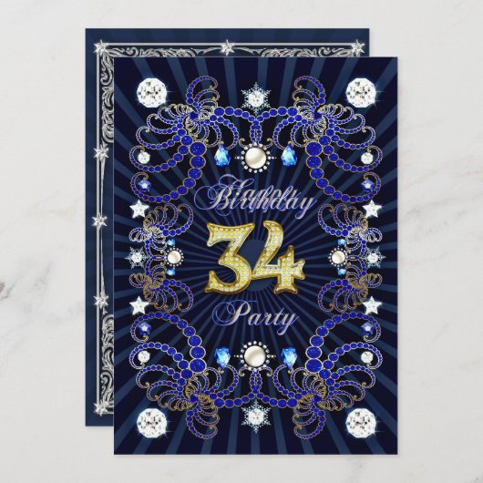 宝石の固まりとの第34誕生会の招待 招待状 (正面/裏面)