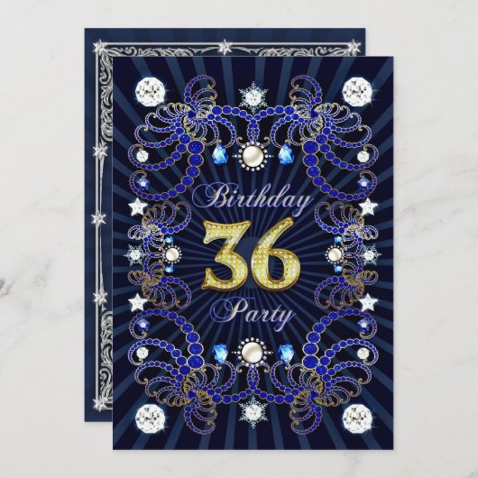 宝石の固まりとの第36誕生会の招待 招待状 (正面/裏面)