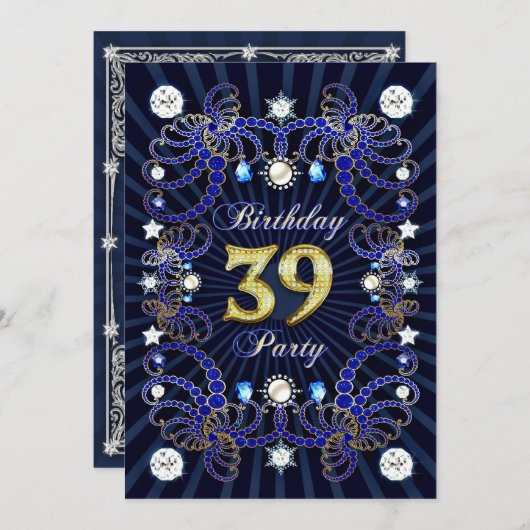 宝石の固まりとの第39誕生会の招待 招待状 (正面/裏面)