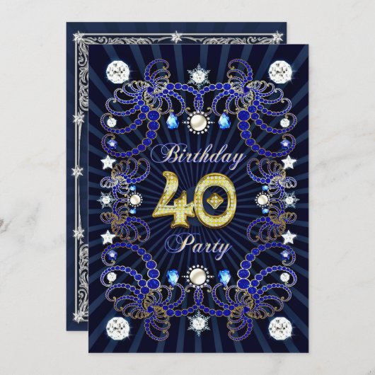 宝石の固まりとの第40誕生会の招待 招待状 (正面/裏面)