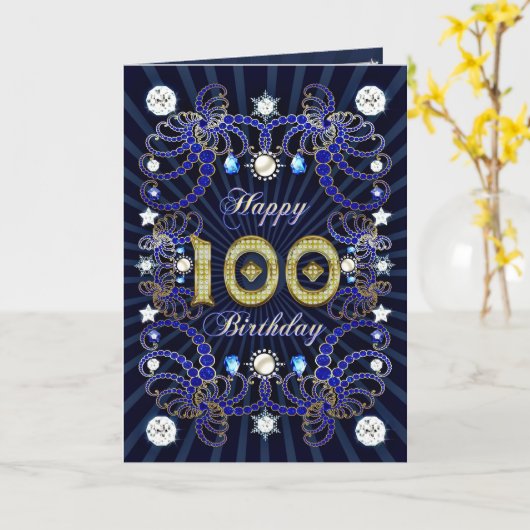宝石の塊と100th誕生日カード カード (黄色い花)