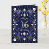 宝石の塊と16th誕生日カード カード (黄色い花)