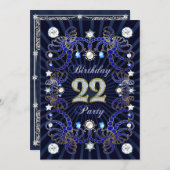宝石の塊と22番目の誕生日パーティー招待状 招待状 (正面/裏面)