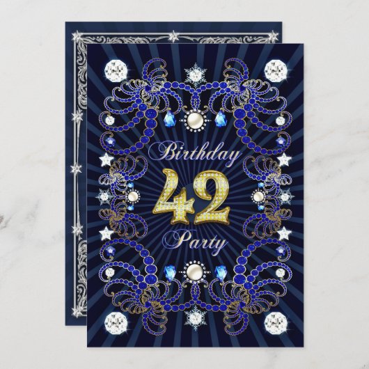 宝石の塊と42番目の誕生日パーティー招待状 招待状 (正面/裏面)