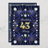 宝石の塊と43歳の誕生日パーティー招待状 招待状 (正面/裏面)