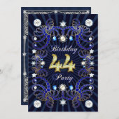 宝石の塊と44歳の誕生日パーティー招待状 招待状 (正面/裏面)