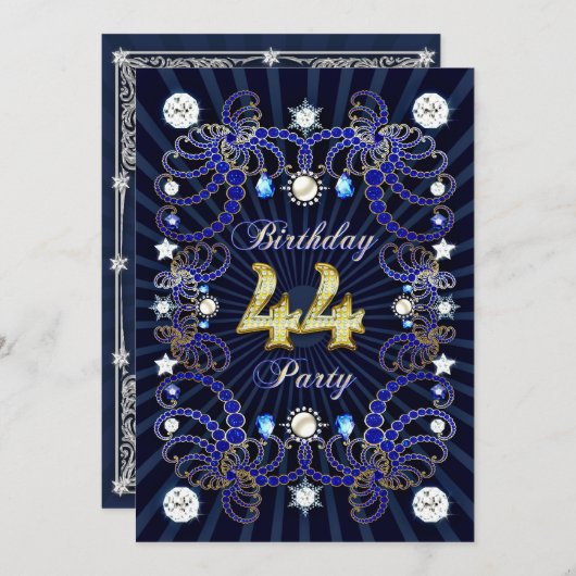 宝石の塊と44歳の誕生日パーティー招待状 招待状 (正面/裏面)