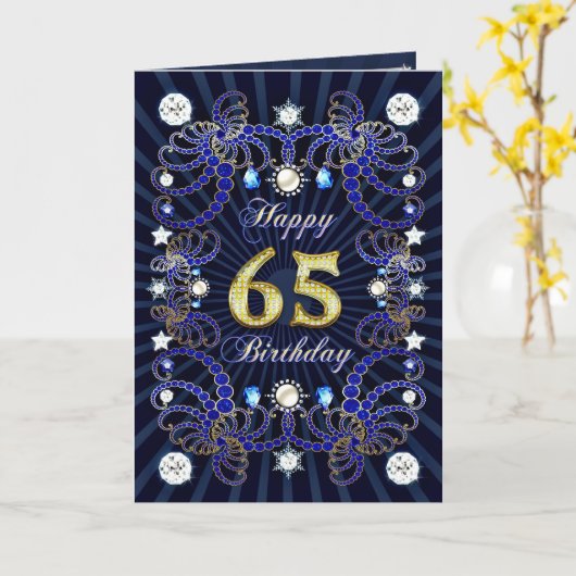 宝石の塊と65th誕生日カード カード (黄色い花)
