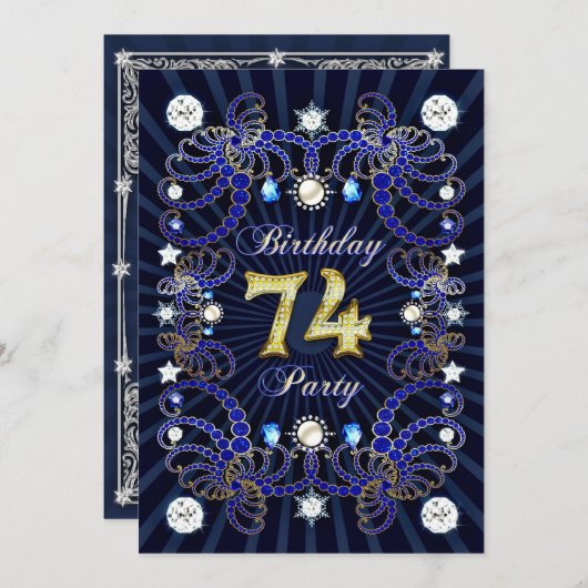 宝石の塊と74th誕生日パーティー招待状 招待状 (正面/裏面)