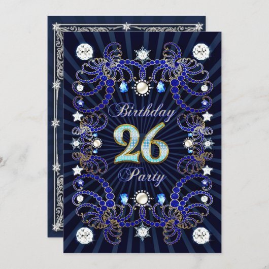宝石の塊を持つ26歳の誕生日パーティー招待状 招待状 (正面/裏面)