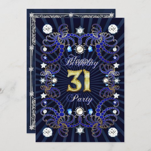 宝石の塊を持つ31歳の誕生パーティー招待状 招待状 (正面/裏面)