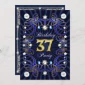 宝石の塊を持つ37歳の誕生日パーティー招待状 招待状 (正面/裏面)