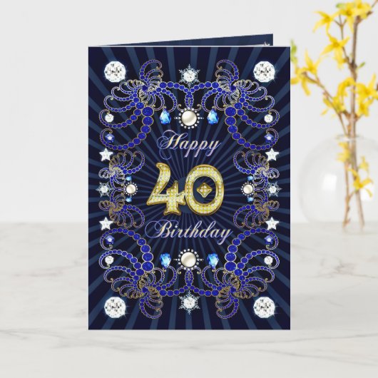 宝石の塊を持つ40th誕生日カード カード (黄色い花)