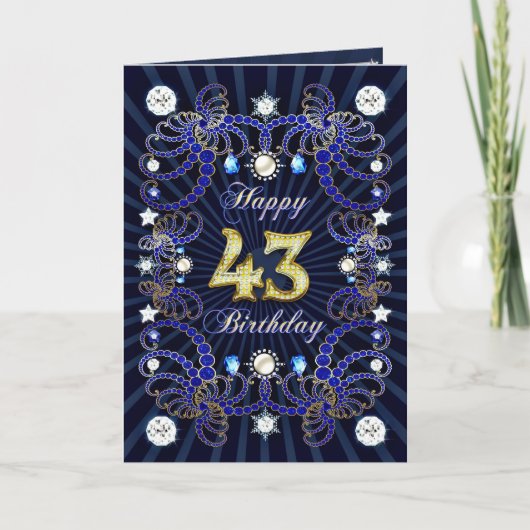 宝石の塊を持つ43歳の誕生日カード カード (正面)