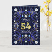 宝石の塊を持つ54歳の誕生日カード カード (黄色い花)