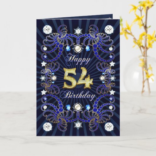 宝石の塊を持つ54歳の誕生日カード カード (黄色い花)