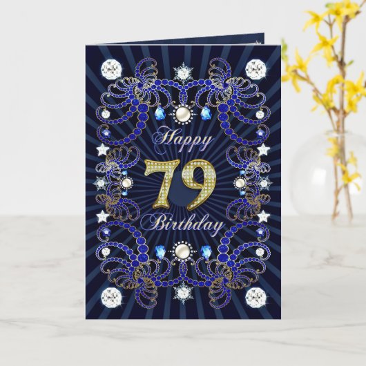 宝石の塊を持つ79th誕生日カード カード (黄色い花)