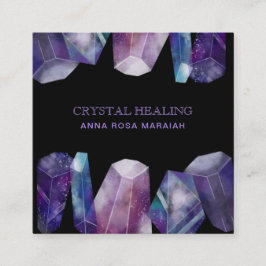 *宝石の宇宙の宝石用原石の水彩画の宇宙水晶 スクエア名刺