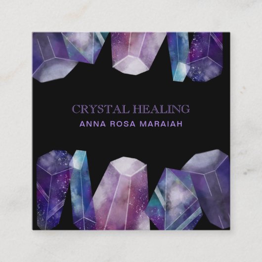 *宝石の宇宙の宝石用原石の水彩画の宇宙水晶 スクエア名刺 (正面)