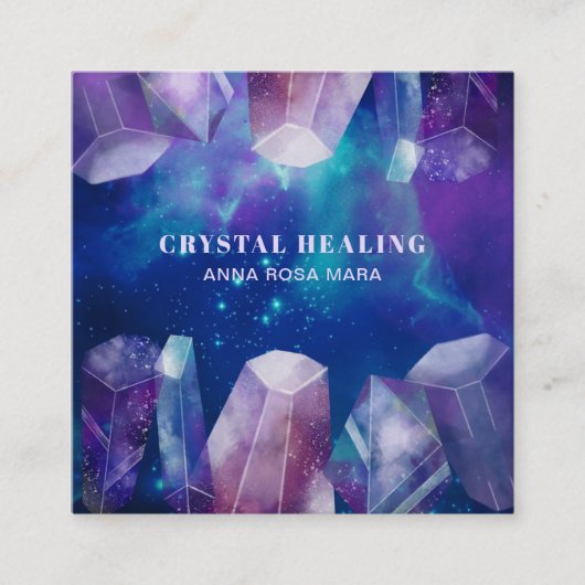*宝石の宇宙の宝石用原石の水彩画の宇宙水晶 スクエア名刺 (正面)